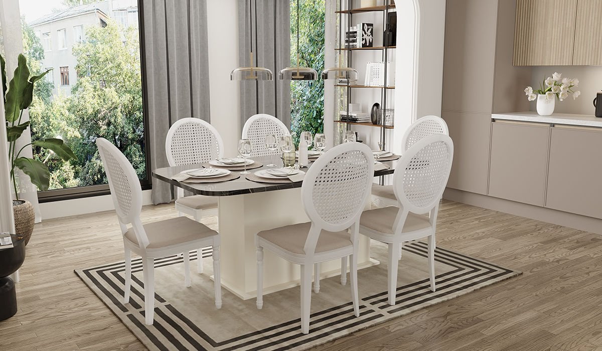 Etna Sonata Siyah Mermer & Aytaşı / Sardes Masa Takımı