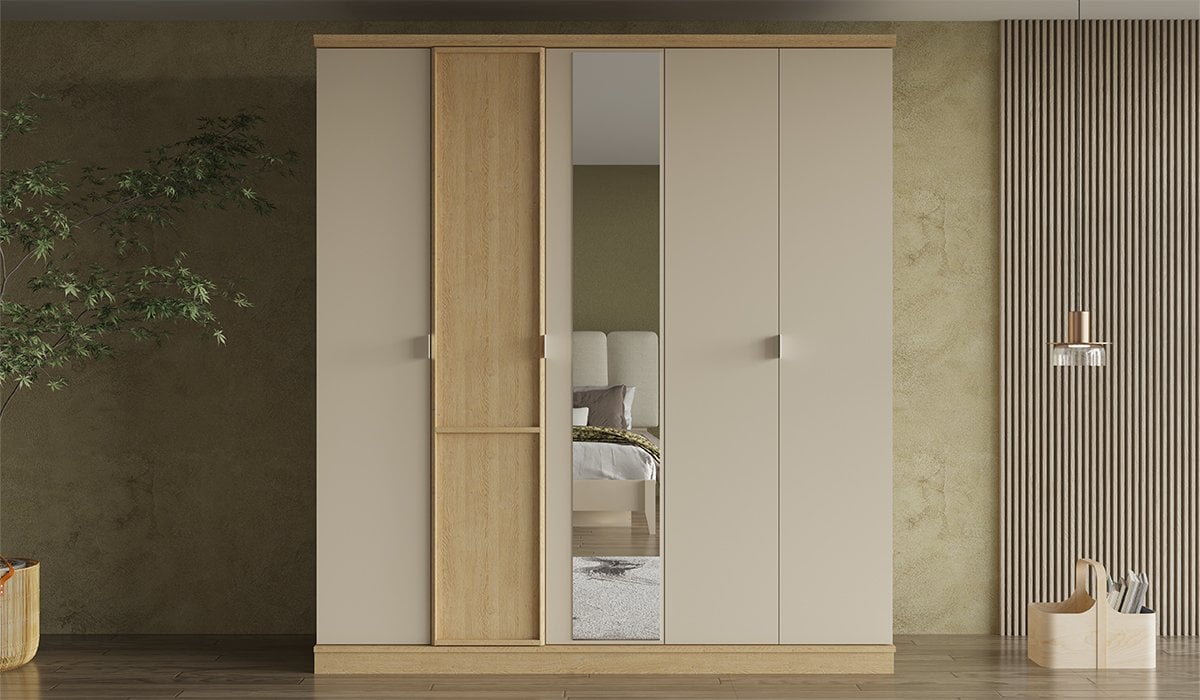 Arya Düğün Paketi (Yatak+Karyola Hediye) 5 Kapaklı Gardırop