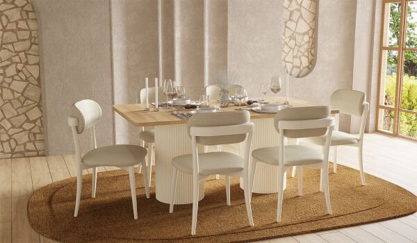 Bohem Plus Masa + 6 Adet Sandalye Takımı - Beyaz