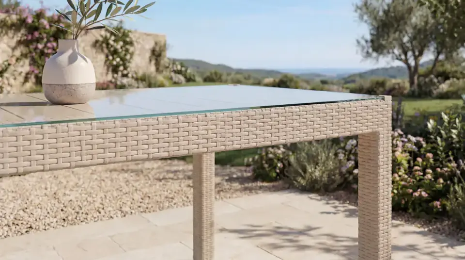 Rattan Masa Cappucino - Camlı - 90x150