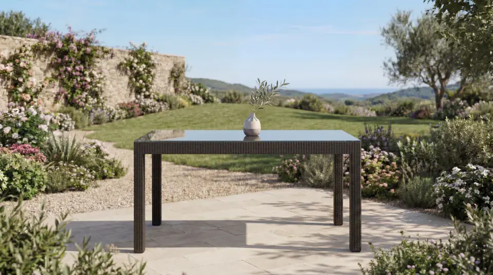 Rattan Masa Antrasit  - Camlı - 90x150
