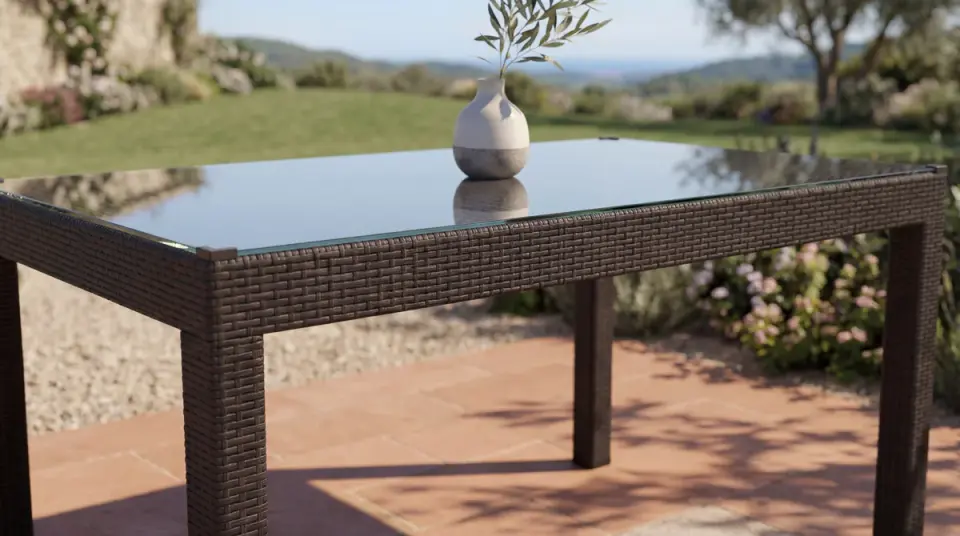 Rattan Masa Antrasit  - Camlı - 90x150