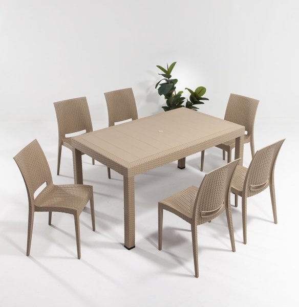 Rattan Large Masa Takımı Cappucino