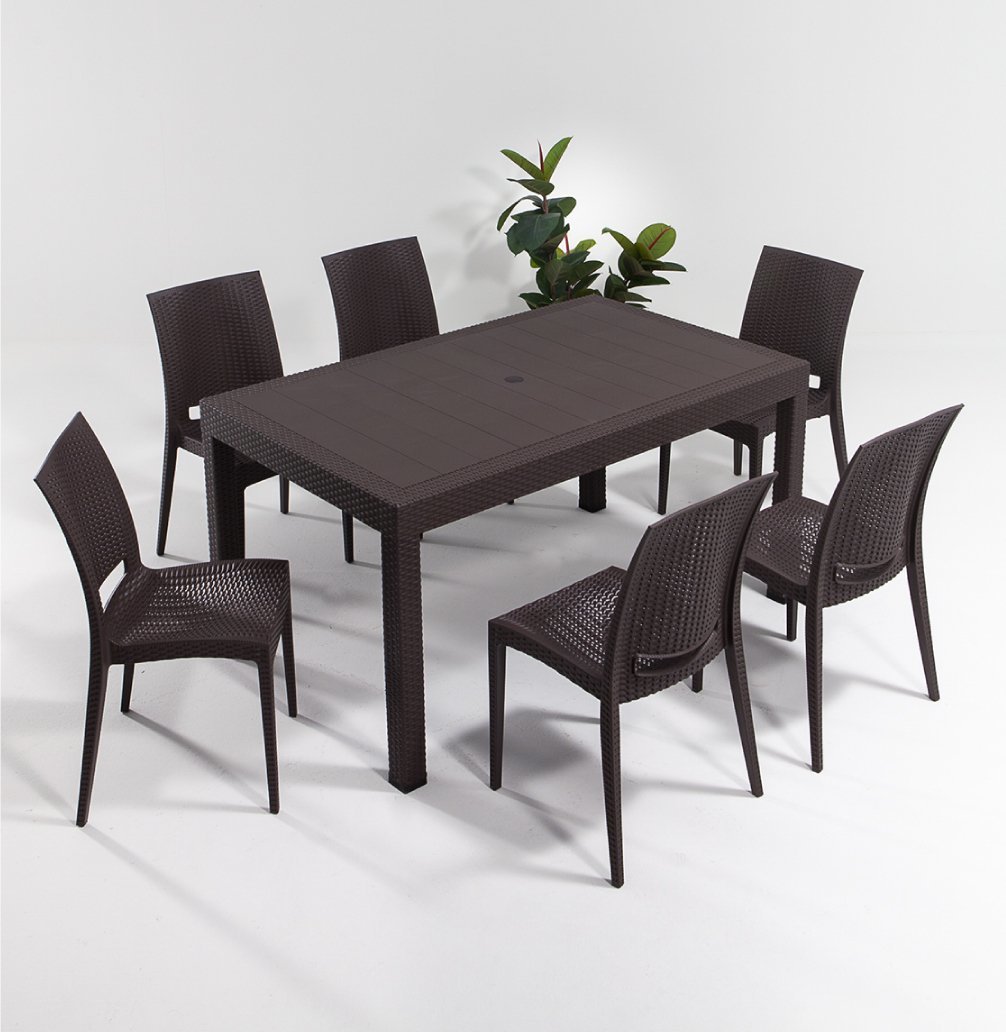 Rattan Large Masa Takımı Kahve