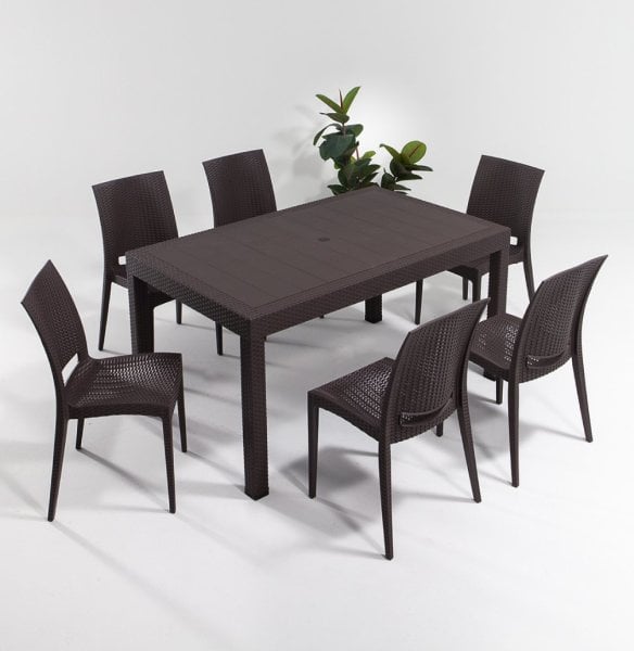 Rattan Large Masa Takımı Kahve