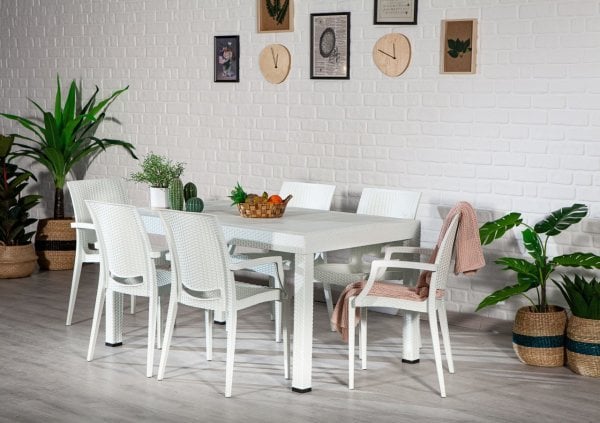 Rattan Large Kollu Masa Takımı Beyaz