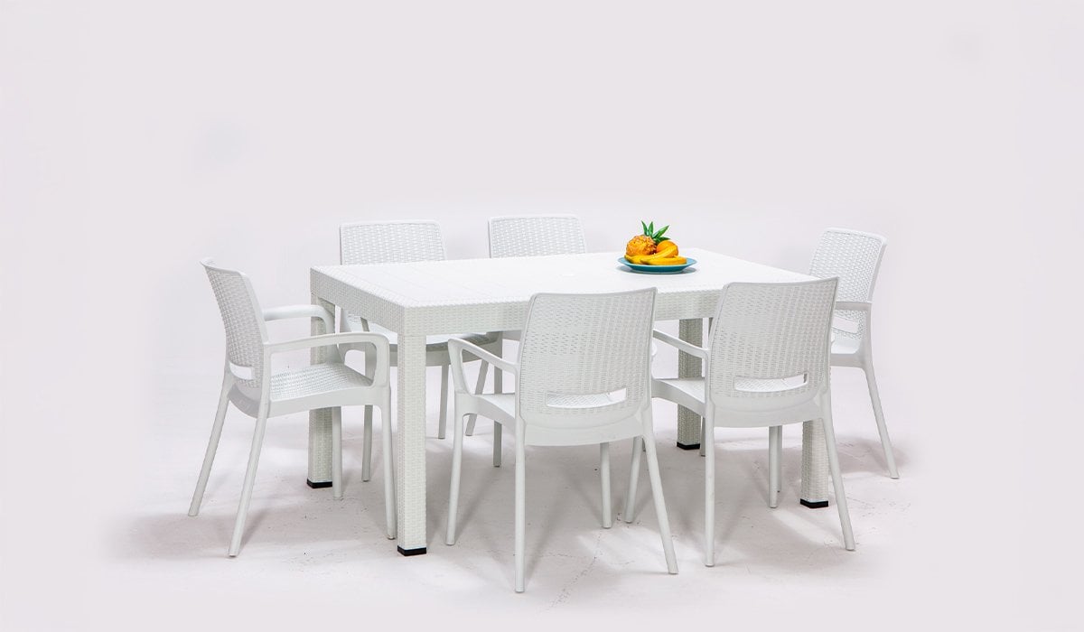 Rattan Large Kollu Masa Takımı Beyaz