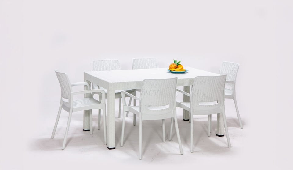 Rattan Large Kollu Masa Takımı Beyaz
