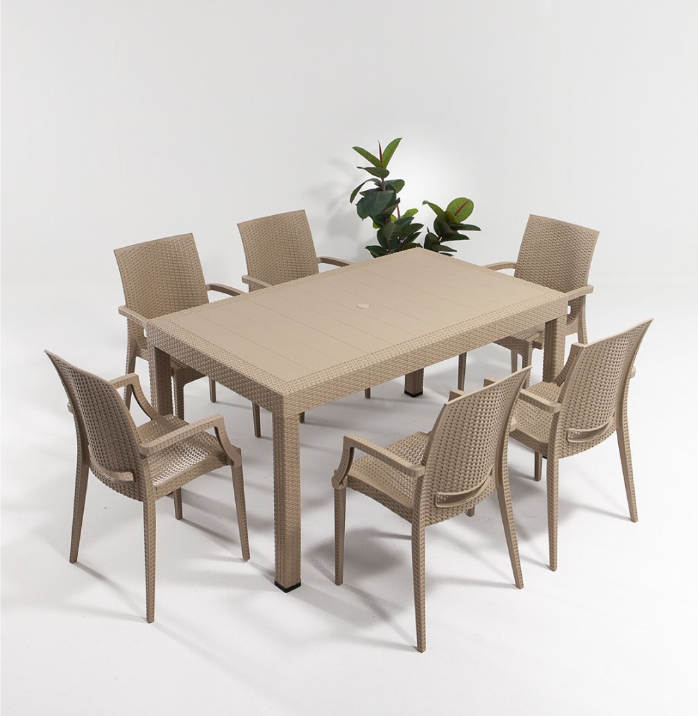 Rattan Large Kollu Masa Takımı Cappucino