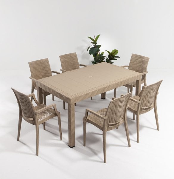 Rattan Large Kollu Masa Takımı Cappucino