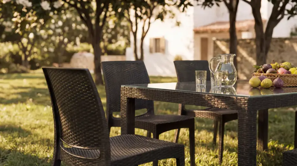 Rattan Large Masa Takımı Antrasit  - Camlı