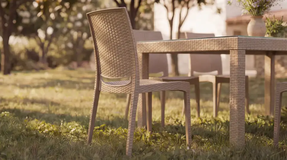 Rattan Large Masa Takımı Cappucino - Camlı
