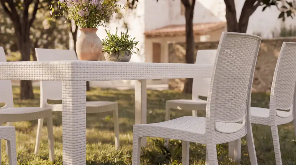Rattan Large Masa Takımı Beyaz - Camsız