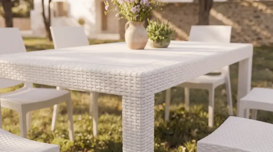 Rattan Large Masa Takımı Beyaz - Camsız
