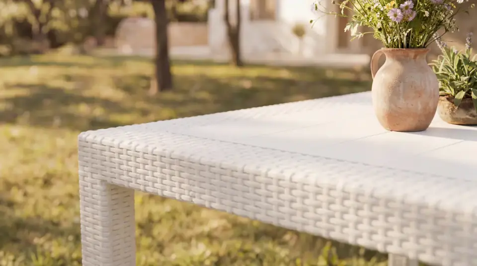 Rattan Large Masa Takımı Beyaz - Camsız