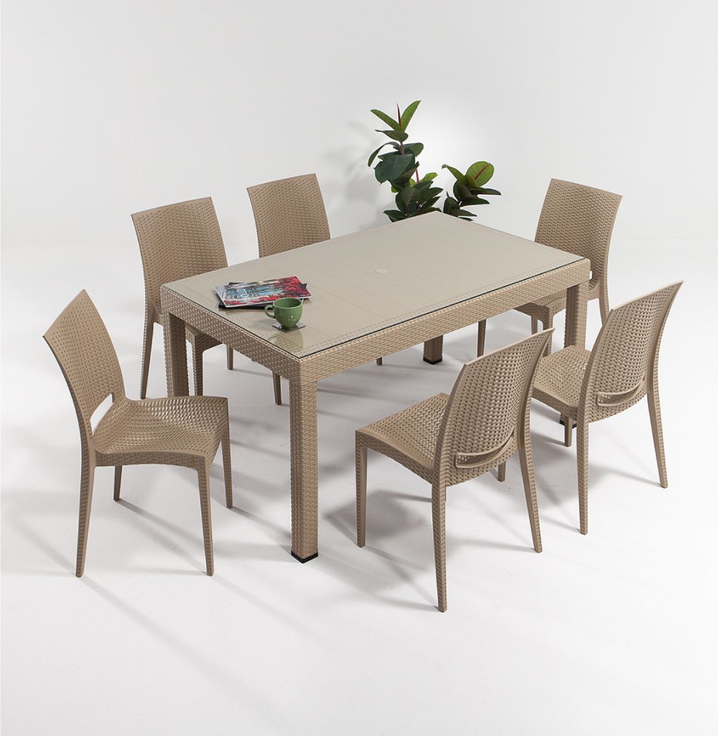 Rattan Large Camlı Masa Seti Cappucino