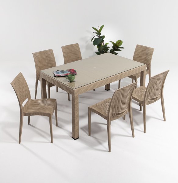 Rattan Large Camlı Masa Seti Cappucino