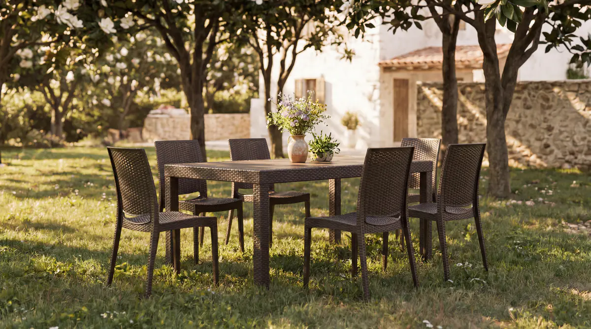 Rattan Large Masa Takımı Kahve - Camsız