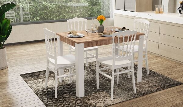 Kampanyalı-Grande Masa - 4 Adet Miray Sandalye -Beyaz