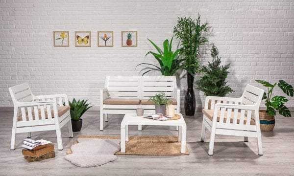 Lara 2+1+1 S Bahçe Oturma Grubu (Minderli) Beyaz