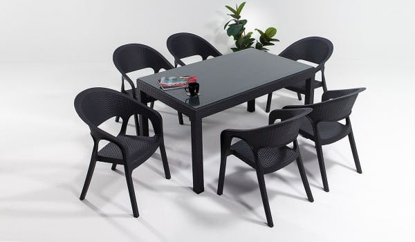 Garden Large Camlı Masa Takımı Antrasit