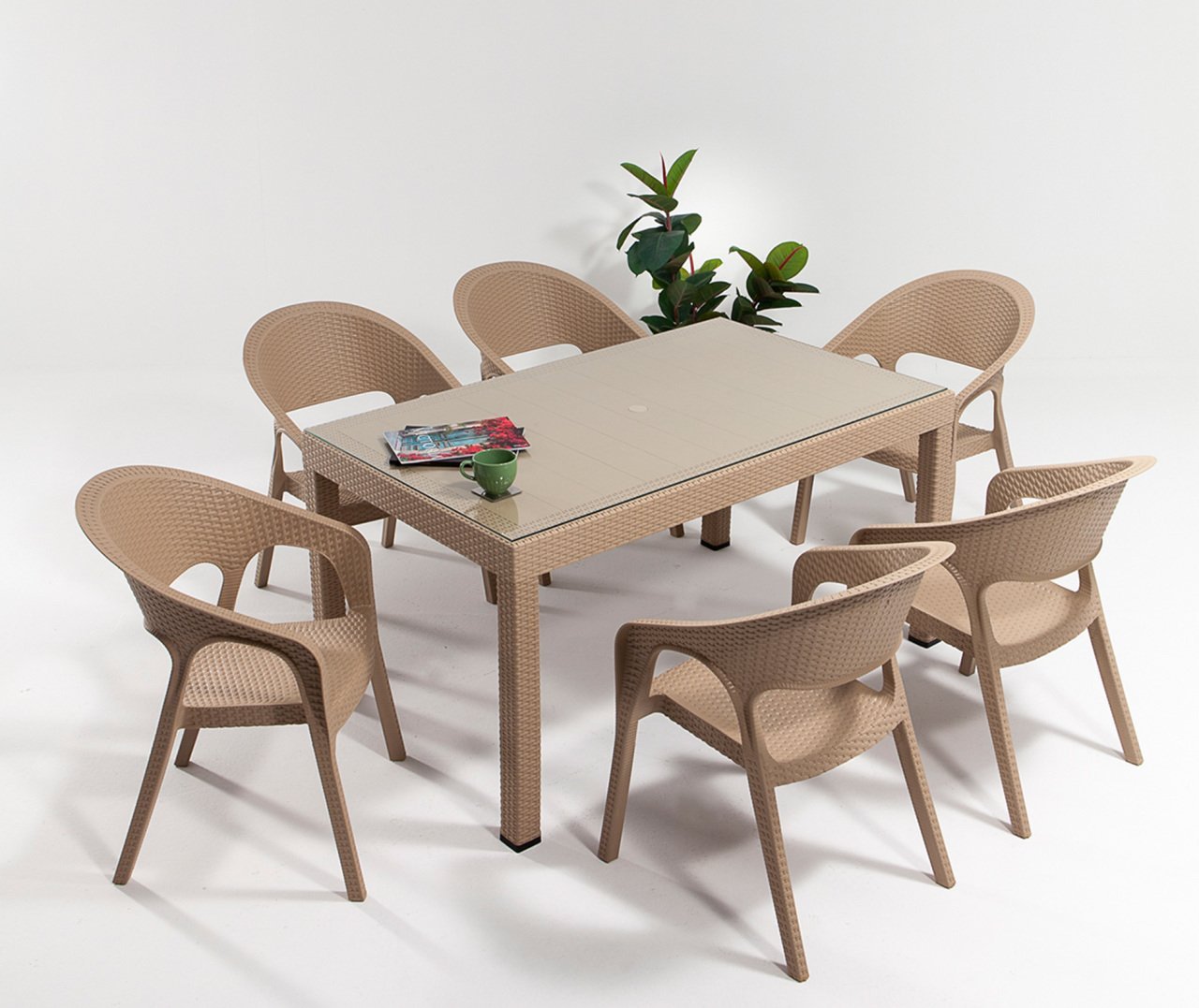 Garden Large Camlı Masa Takımı Cappucino