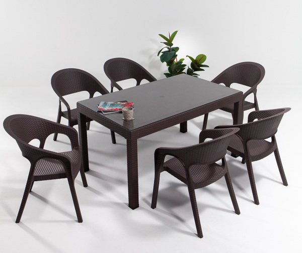 Garden Large Camlı Masa Takımı Kahve