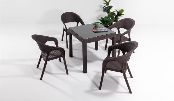 Garden 4 Kişilik Camlı Masa Takımı Kahve
