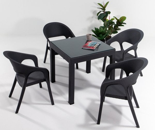 Garden 4 Kişilik Camlı Masa Takımı Antrasit