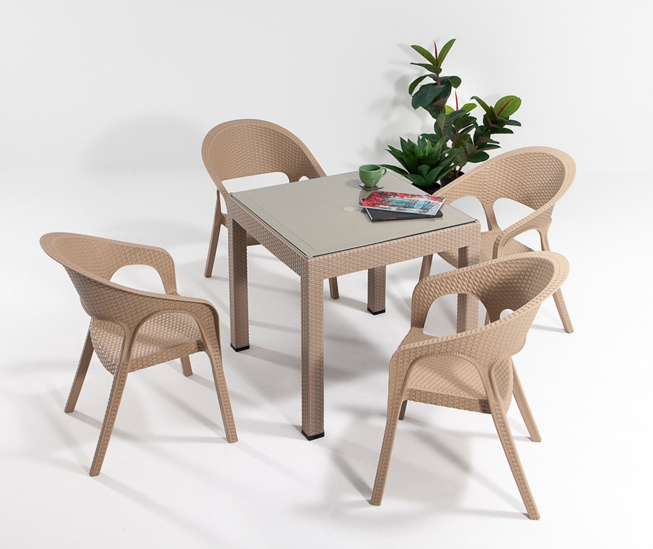 Garden 4 Kişilik Camlı Masa Takımı Cappucino
