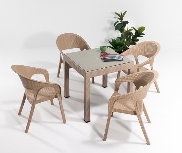 Garden 4 Kişilik Camlı Masa Takımı Cappucino