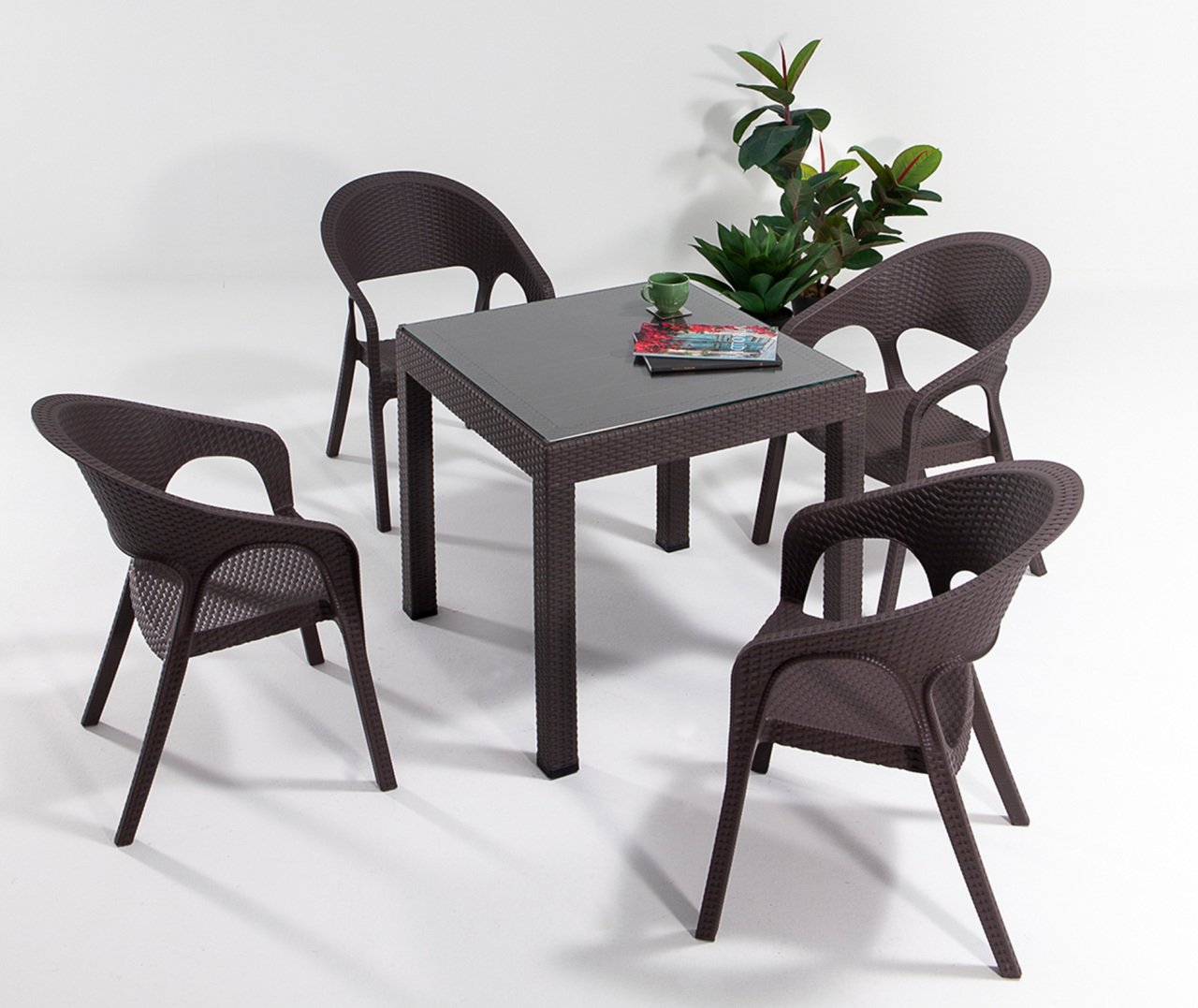 Garden 4 Kişilik Camlı Masa Takımı Kahve