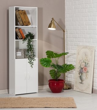 Marmaris 5 Raflı Kapaklı Kitaplık - Beyaz