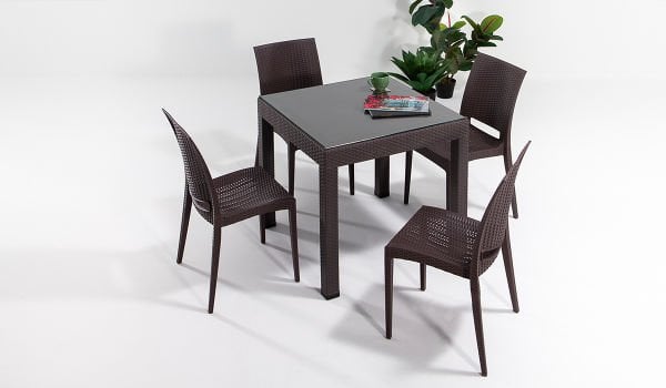 Rattan Camlı Masa Takımı Beyaz