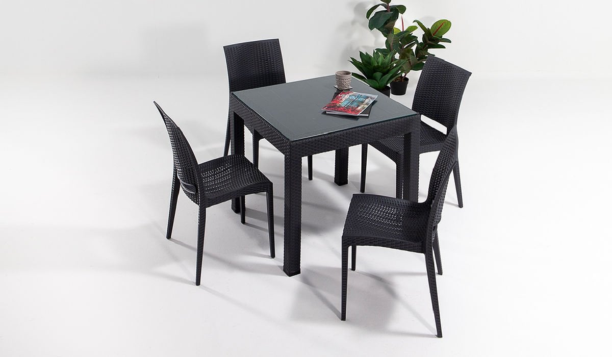 Rattan Camlı Masa Takımı Beyaz