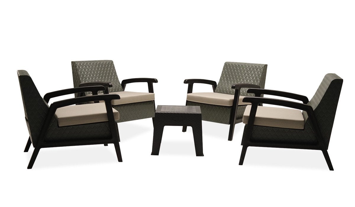 Vega 1+1+1+1+S Bahçe Balkon Oturma Grubu (Minderli) - Yeşil