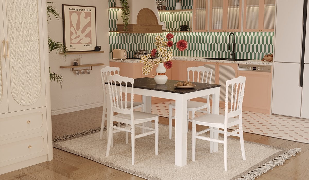 Mirage Masa + Napolyon 4 Adet Sandalye Takımı - Beyaz