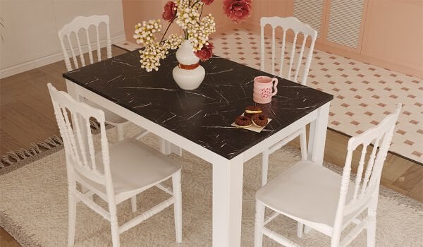Mirage Masa + Miray 4 Adet Sandalye Takımı - Beyaz