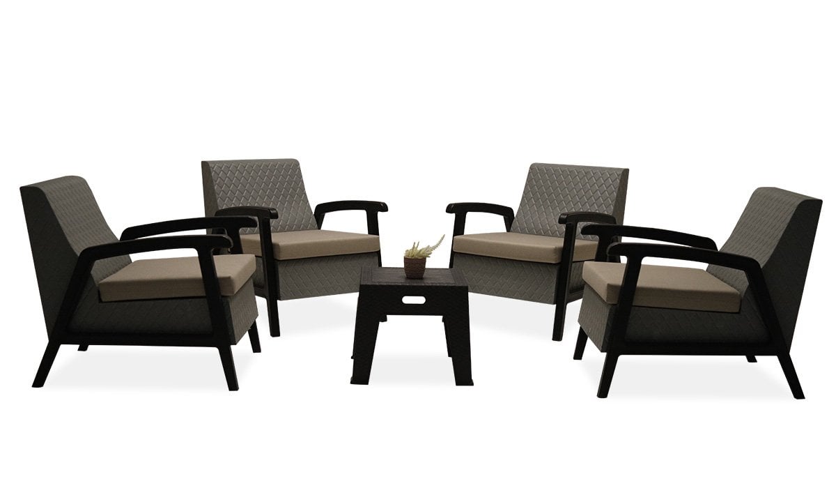 Vega 1+1+1+1+S Bahçe Balkon Oturma Grubu (Minderli) - Gri