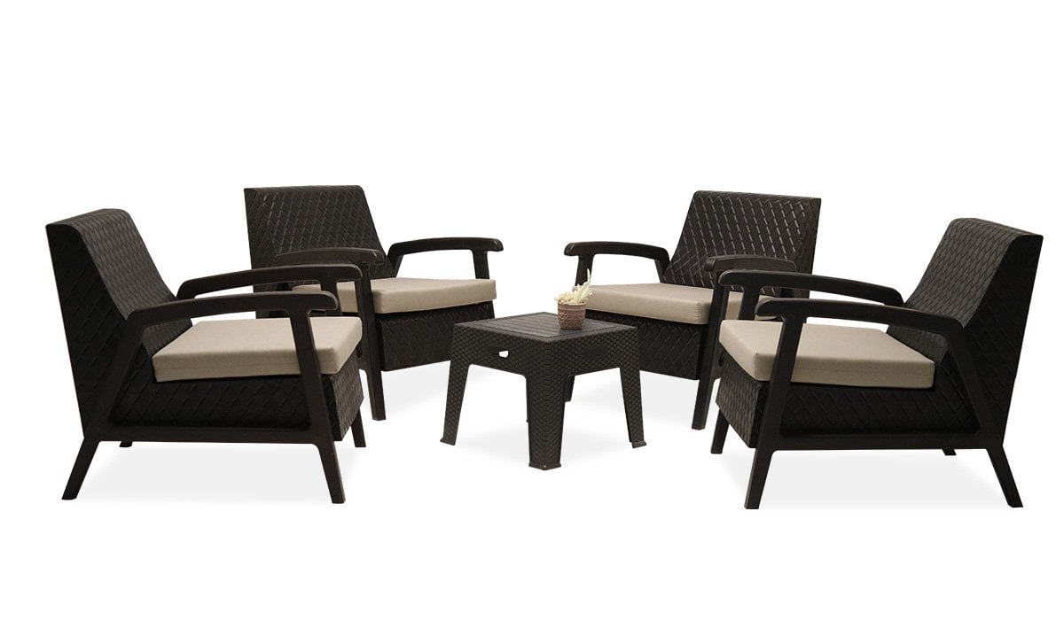 Vega 1+1+1+1+S Bahçe Balkon Oturma Grubu (Minderli) - Siyah