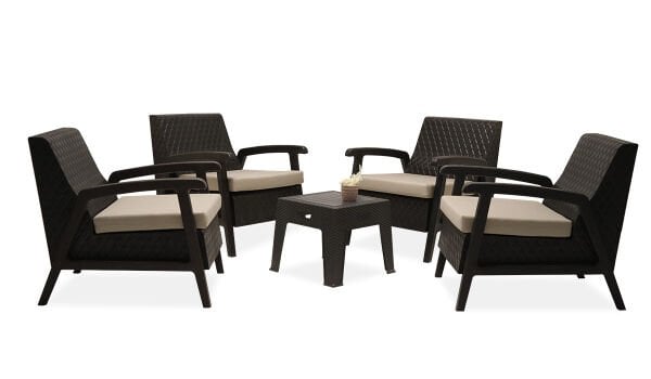 Vega 1+1+1+1+S Bahçe Balkon Oturma Grubu (Minderli) - Siyah