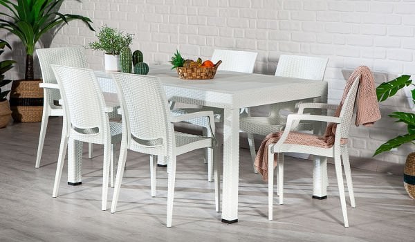 Rattan Large Kollu Masa Takımı Beyaz
