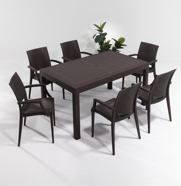 Rattan Large Kollu Masa Takımı Beyaz