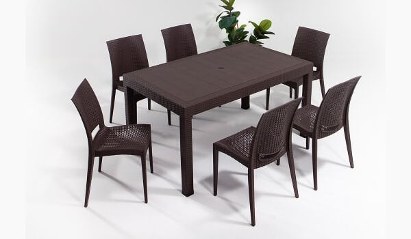Rattan Large Masa Takımı Kahve