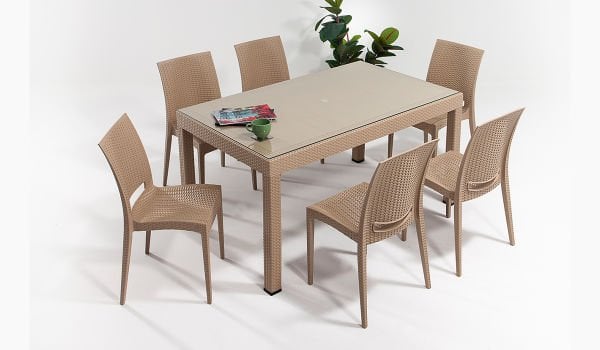Rattan Large Camlı Masa Seti