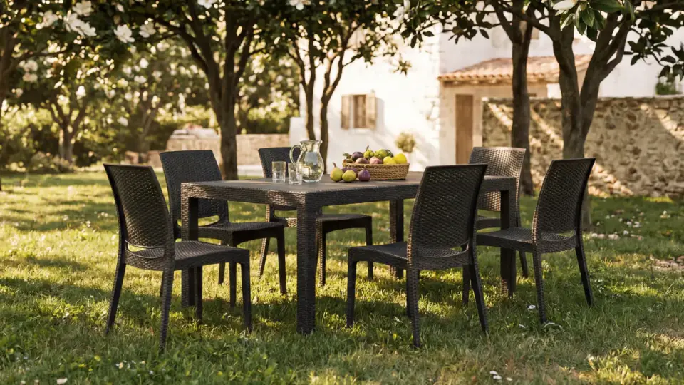 Rattan Large Masa Takımı Antrasit  - Camlı