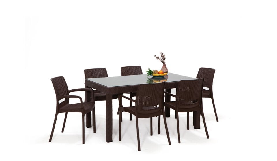 Rattan Large Kollu Camlı Masa Takımı