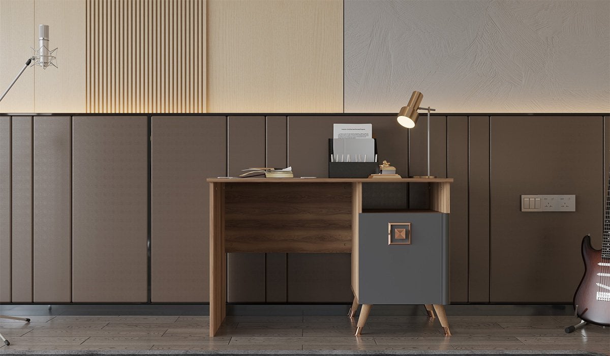 Retro Çalışma Masası Duvar Rafı