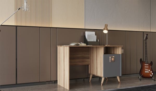 Retro Çalışma Masası Duvar Rafı