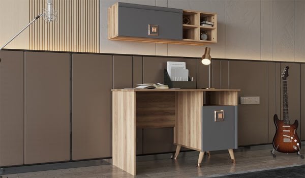 Retro Çalışma Masası Duvar Rafı